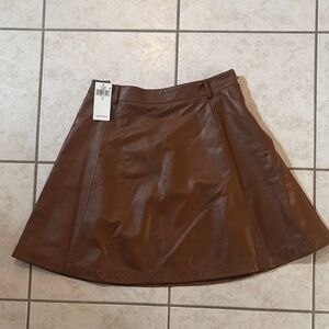Polo by Ralph Lauren A-Line Brown Lamb Leather Skirt NEW